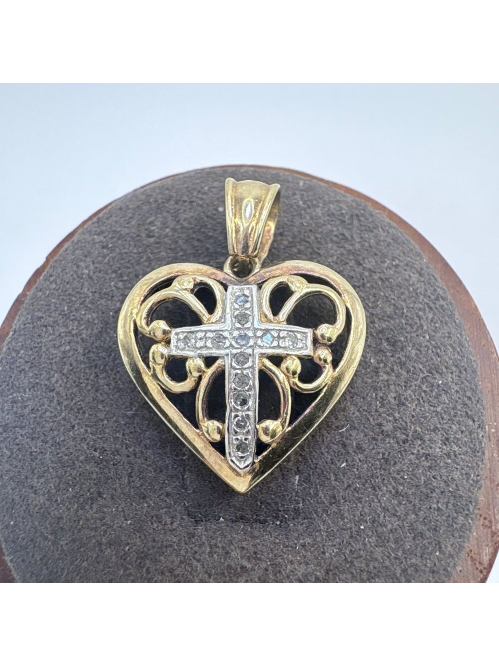 Natural Diamond Lord's Prayer Heart Pendant Gold Over 925 Sterling Silver 1"